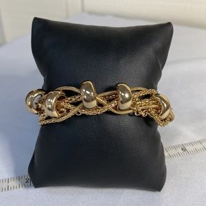 Weaved shiny Goldtone chain and bead bracelet